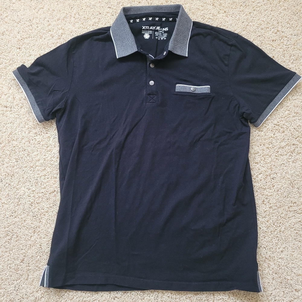 XRay Jeans Mens Black Cotton Stretch Polo Shirt L